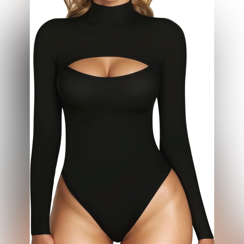 Mock neck cutout long sleeve bodysuit.